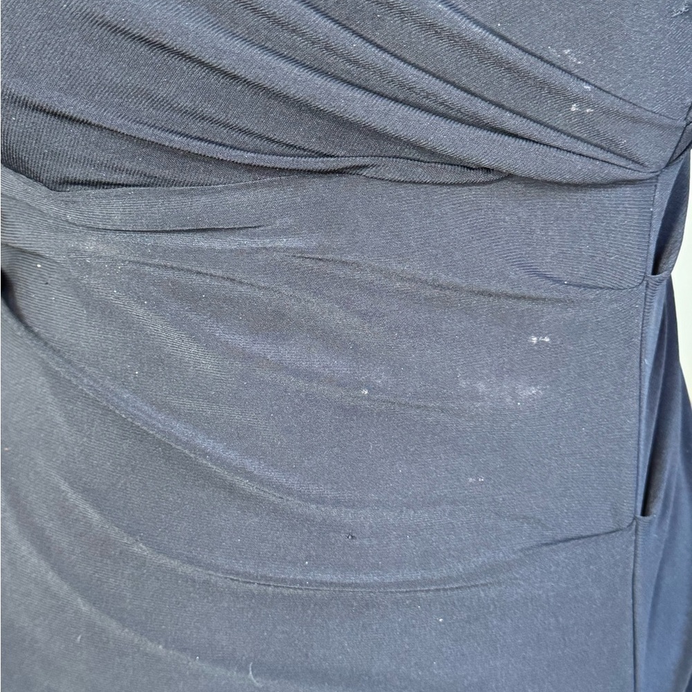 Betsy & Adam Black One Shoulder Ruched Gown Rhinestone Detail Size M - Picture 13 of 16